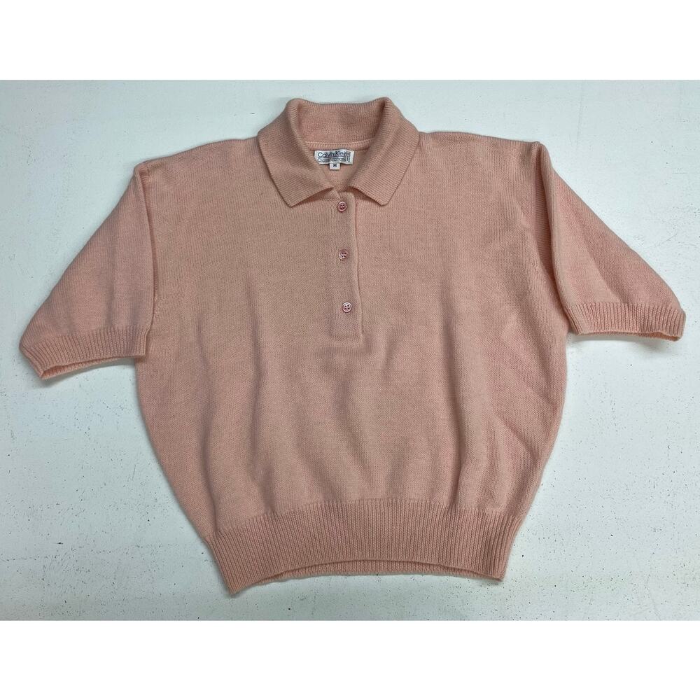 VTG 1980s Women Calvin Klein Classifications wool short sleeve sweater polo M